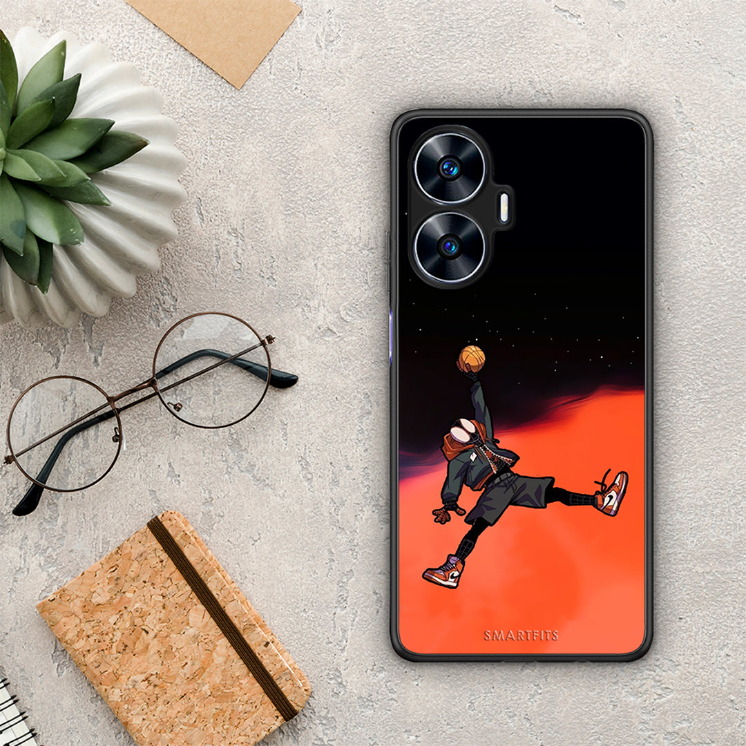 Θήκη Realme C55 Dual Basketball Hero από τη Smartfits με σχέδιο στο πίσω μέρος και μαύρο περίβλημα | Realme C55 Dual Basketball Hero Case with Colorful Back and Black Bezels