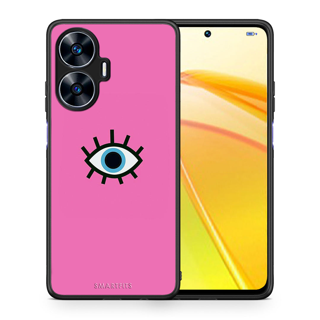 Θήκη Realme C55 Dual Blue Eye Pink από τη Smartfits με σχέδιο στο πίσω μέρος και μαύρο περίβλημα | Realme C55 Dual Blue Eye Pink Case with Colorful Back and Black Bezels