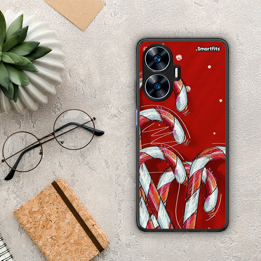 Θήκη Realme C55 Dual Candy Cane από τη Smartfits με σχέδιο στο πίσω μέρος και μαύρο περίβλημα | Realme C55 Dual Candy Cane Case with Colorful Back and Black Bezels