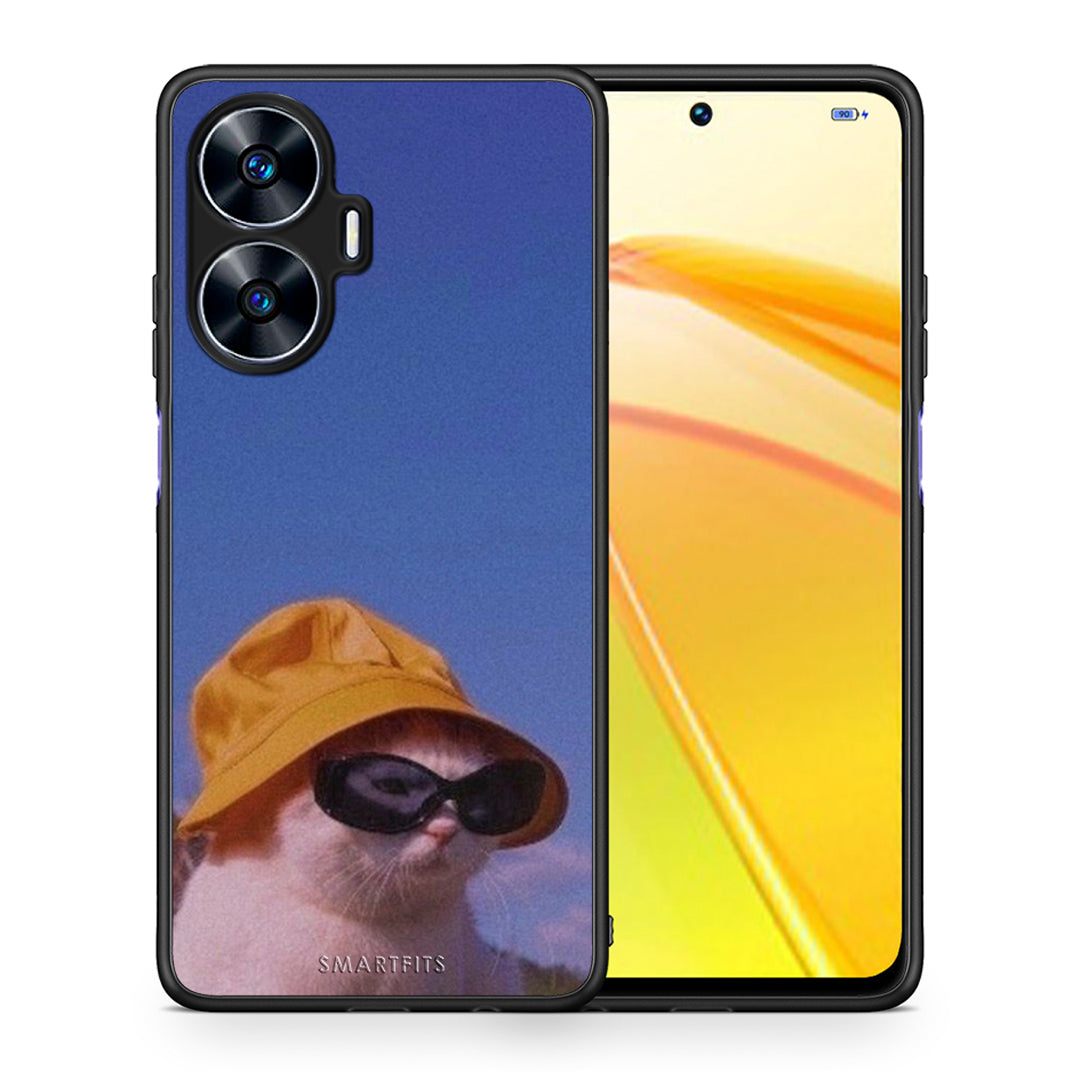 Θήκη Realme C55 Dual Cat Diva από τη Smartfits με σχέδιο στο πίσω μέρος και μαύρο περίβλημα | Realme C55 Dual Cat Diva Case with Colorful Back and Black Bezels