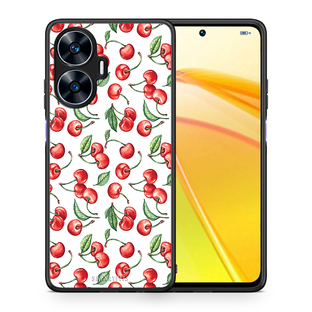 Θήκη Realme C55 Dual Cherry Summer από τη Smartfits με σχέδιο στο πίσω μέρος και μαύρο περίβλημα | Realme C55 Dual Cherry Summer Case with Colorful Back and Black Bezels