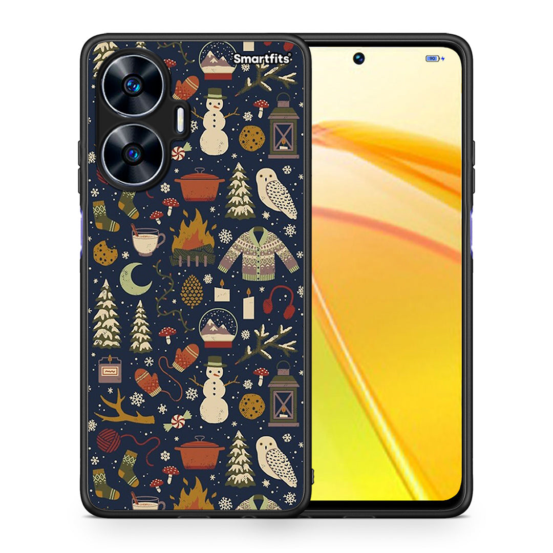 Θήκη Realme C55 Dual Christmas Elements από τη Smartfits με σχέδιο στο πίσω μέρος και μαύρο περίβλημα | Realme C55 Dual Christmas Elements Case with Colorful Back and Black Bezels