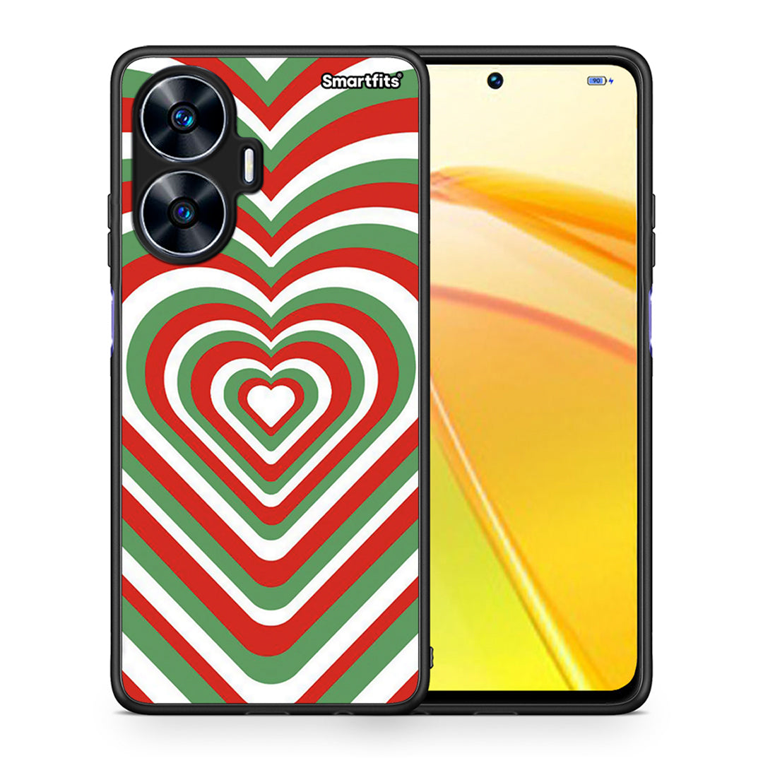 Θήκη Realme C55 Dual Christmas Hearts από τη Smartfits με σχέδιο στο πίσω μέρος και μαύρο περίβλημα | Realme C55 Dual Christmas Hearts Case with Colorful Back and Black Bezels