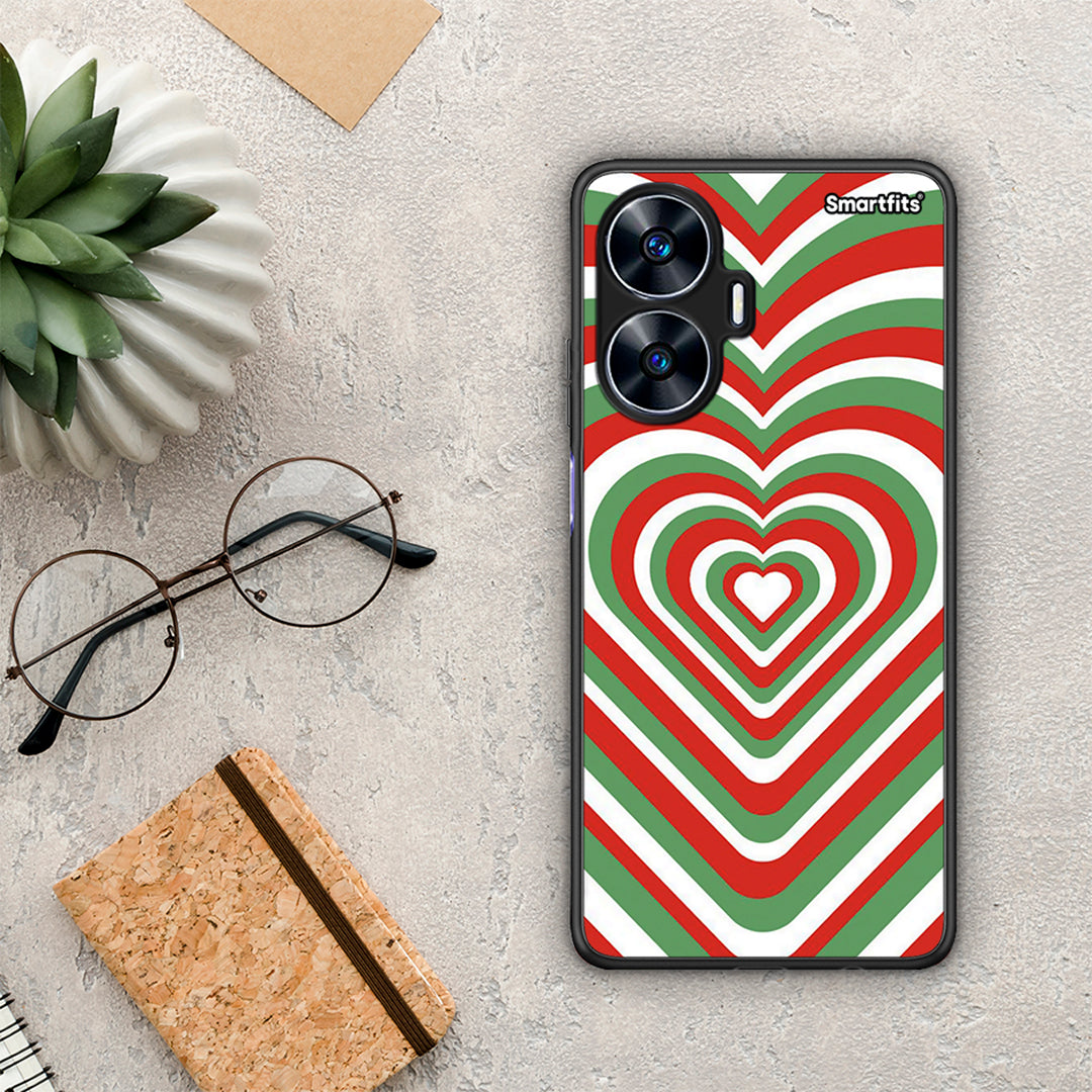 Θήκη Realme C55 Dual Christmas Hearts από τη Smartfits με σχέδιο στο πίσω μέρος και μαύρο περίβλημα | Realme C55 Dual Christmas Hearts Case with Colorful Back and Black Bezels