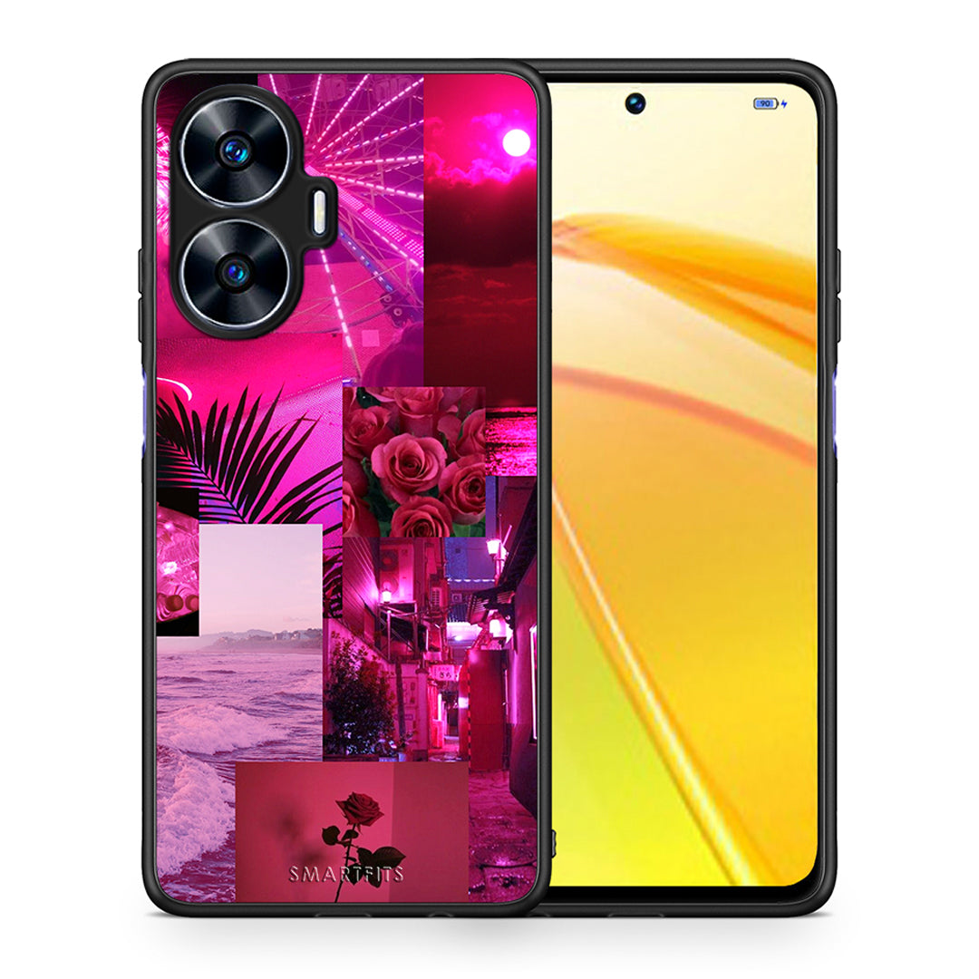 Θήκη Realme C55 Dual Collage Red Roses από τη Smartfits με σχέδιο στο πίσω μέρος και μαύρο περίβλημα | Realme C55 Dual Collage Red Roses Case with Colorful Back and Black Bezels