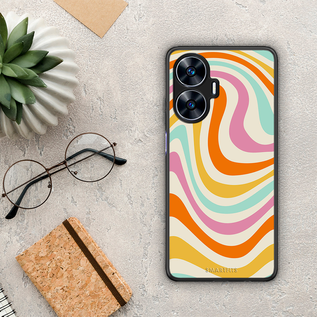 Θήκη Realme C55 Dual Colourful Waves από τη Smartfits με σχέδιο στο πίσω μέρος και μαύρο περίβλημα | Realme C55 Dual Colourful Waves Case with Colorful Back and Black Bezels