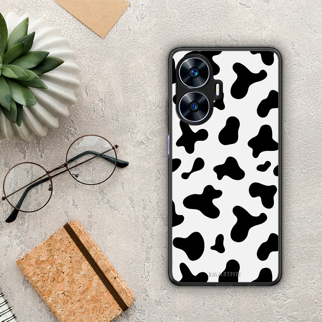 Θήκη Realme C55 Dual Cow Print από τη Smartfits με σχέδιο στο πίσω μέρος και μαύρο περίβλημα | Realme C55 Dual Cow Print Case with Colorful Back and Black Bezels