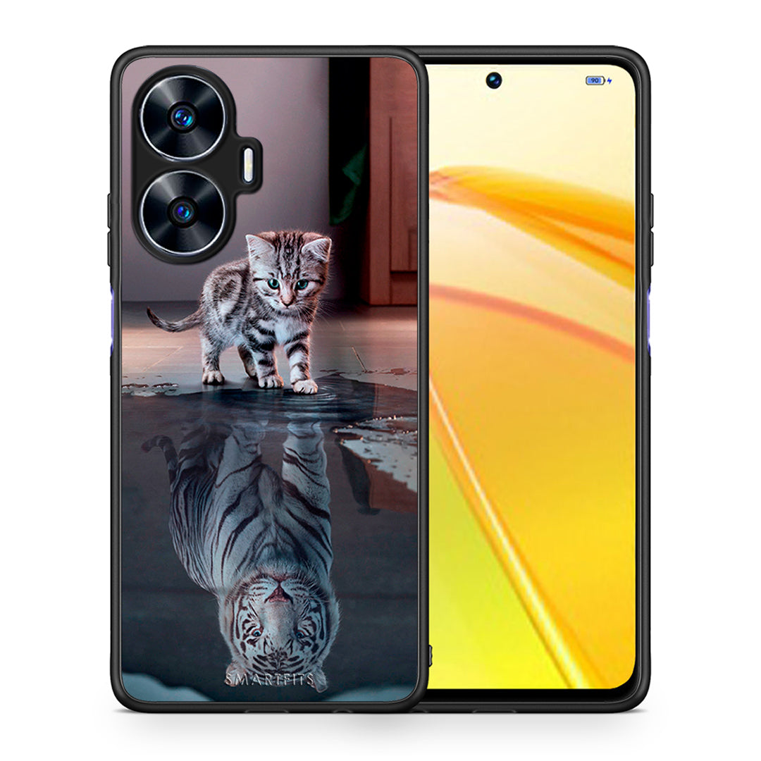 Θήκη Realme C55 Dual Cute Tiger από τη Smartfits με σχέδιο στο πίσω μέρος και μαύρο περίβλημα | Realme C55 Dual Cute Tiger Case with Colorful Back and Black Bezels