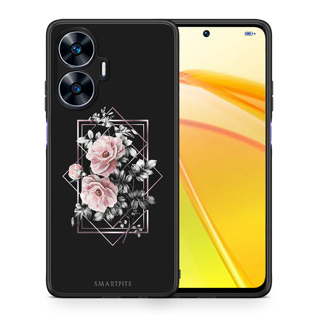 Θήκη Realme C55 Dual Flower Frame από τη Smartfits με σχέδιο στο πίσω μέρος και μαύρο περίβλημα | Realme C55 Dual Flower Frame Case with Colorful Back and Black Bezels