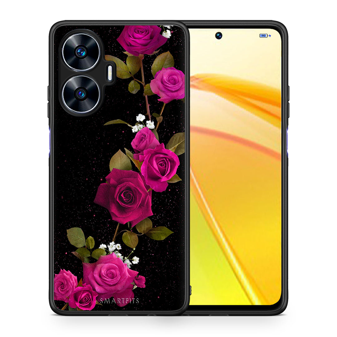 Θήκη Realme C55 Dual Flower Red Roses από τη Smartfits με σχέδιο στο πίσω μέρος και μαύρο περίβλημα | Realme C55 Dual Flower Red Roses Case with Colorful Back and Black Bezels