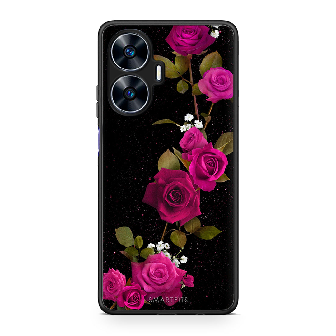 Θήκη Realme C55 Dual Flower Red Roses από τη Smartfits με σχέδιο στο πίσω μέρος και μαύρο περίβλημα | Realme C55 Dual Flower Red Roses Case with Colorful Back and Black Bezels