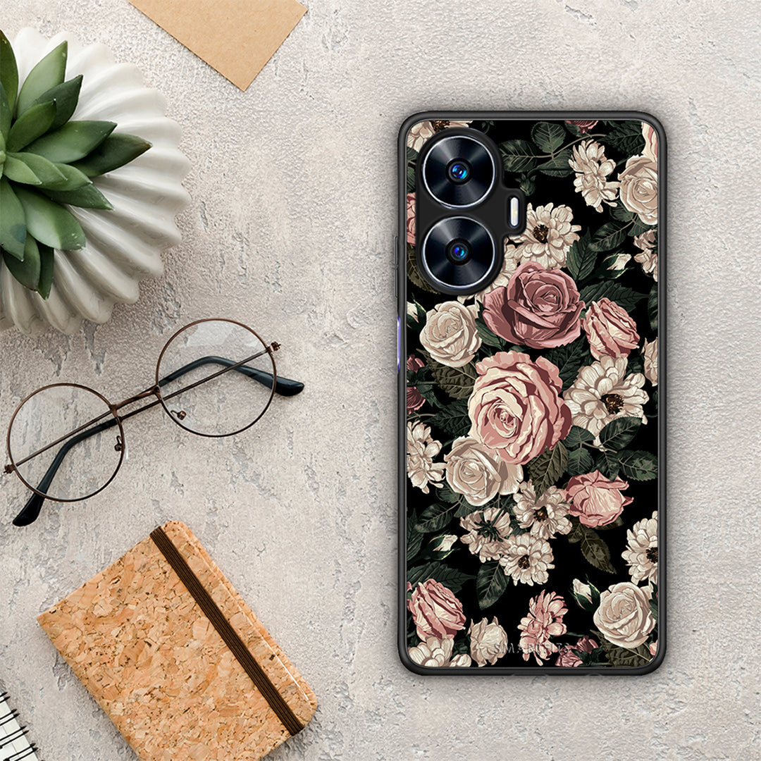 Θήκη Realme C55 Dual Flower Wild Roses από τη Smartfits με σχέδιο στο πίσω μέρος και μαύρο περίβλημα | Realme C55 Dual Flower Wild Roses Case with Colorful Back and Black Bezels