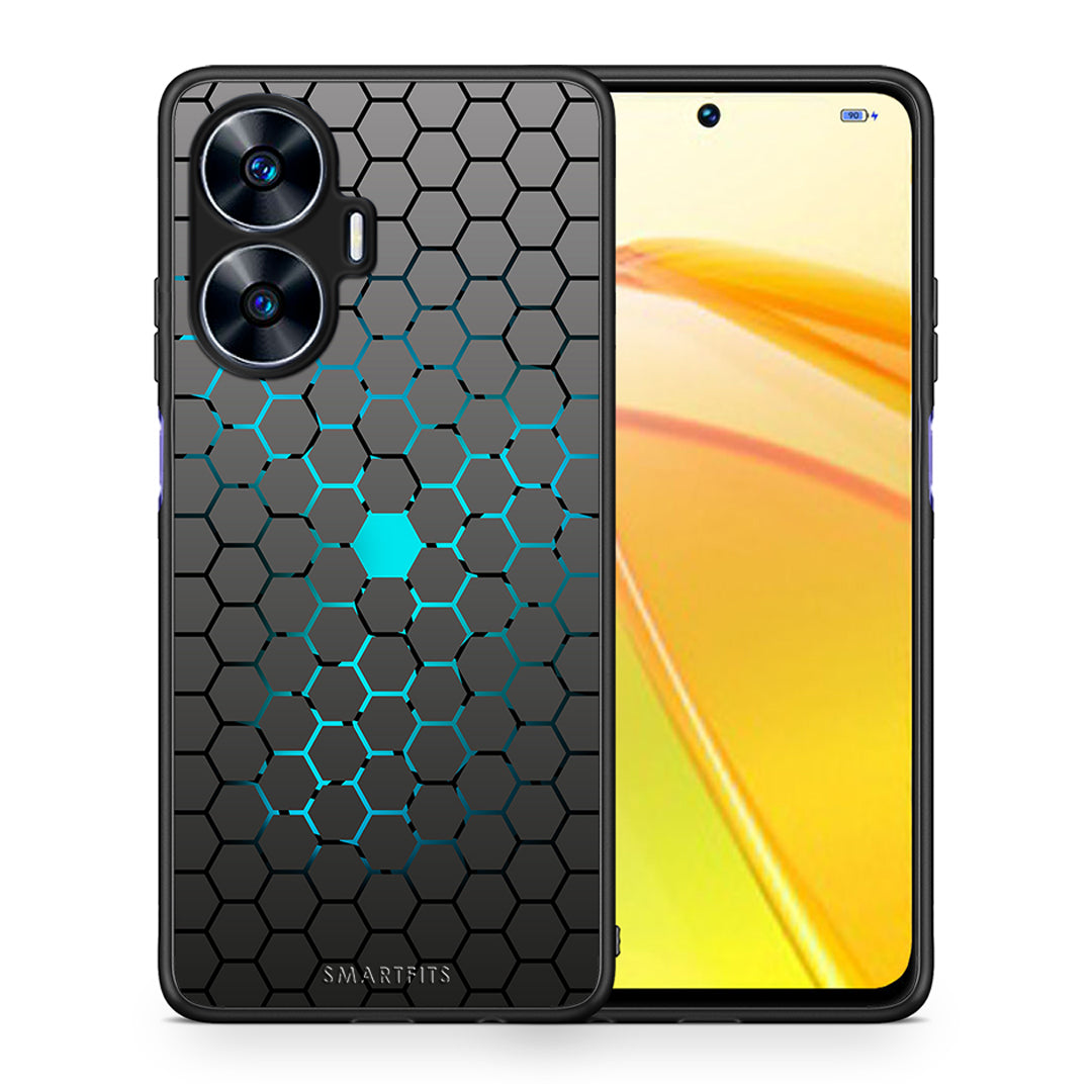 Θήκη Realme C55 Dual Geometric Hexagonal από τη Smartfits με σχέδιο στο πίσω μέρος και μαύρο περίβλημα | Realme C55 Dual Geometric Hexagonal Case with Colorful Back and Black Bezels