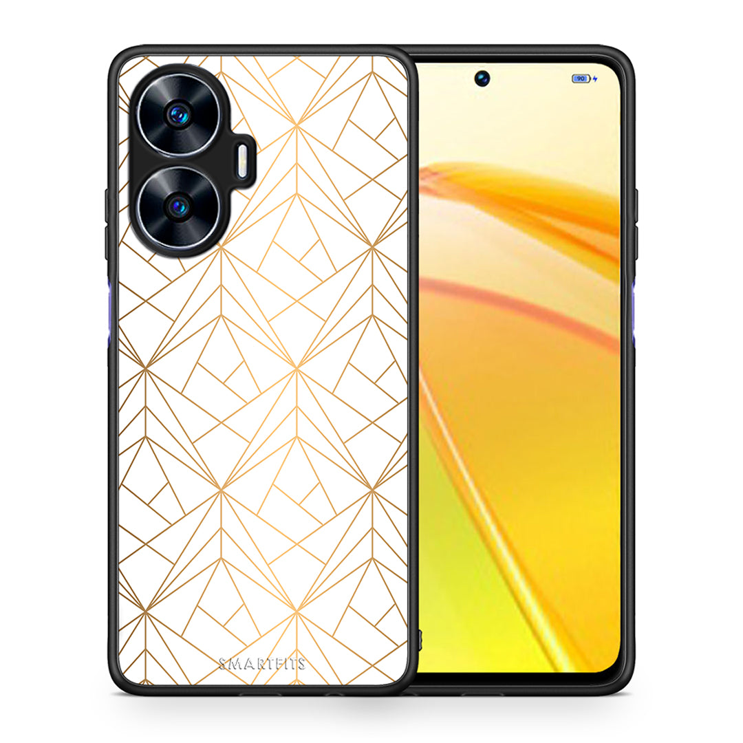 Θήκη Realme C55 Dual Geometric Luxury White από τη Smartfits με σχέδιο στο πίσω μέρος και μαύρο περίβλημα | Realme C55 Dual Geometric Luxury White Case with Colorful Back and Black Bezels