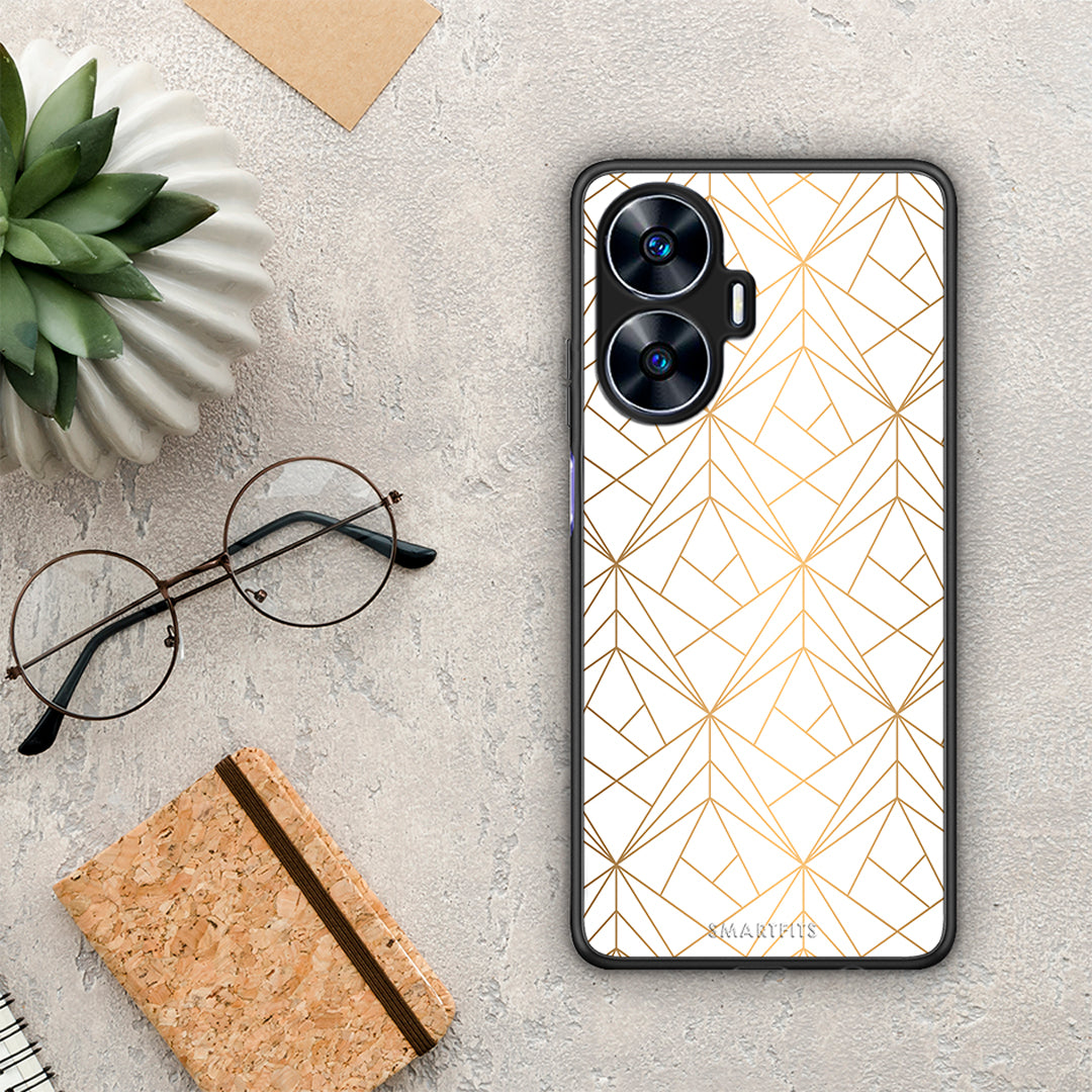 Θήκη Realme C55 Dual Geometric Luxury White από τη Smartfits με σχέδιο στο πίσω μέρος και μαύρο περίβλημα | Realme C55 Dual Geometric Luxury White Case with Colorful Back and Black Bezels