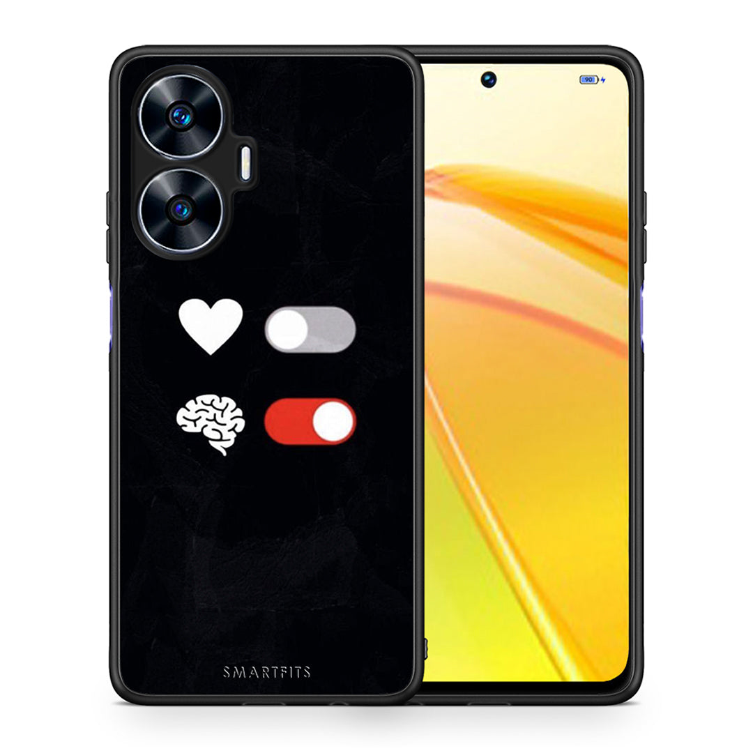 Θήκη Realme C55 Dual Heart Vs Brain από τη Smartfits με σχέδιο στο πίσω μέρος και μαύρο περίβλημα | Realme C55 Dual Heart Vs Brain Case with Colorful Back and Black Bezels