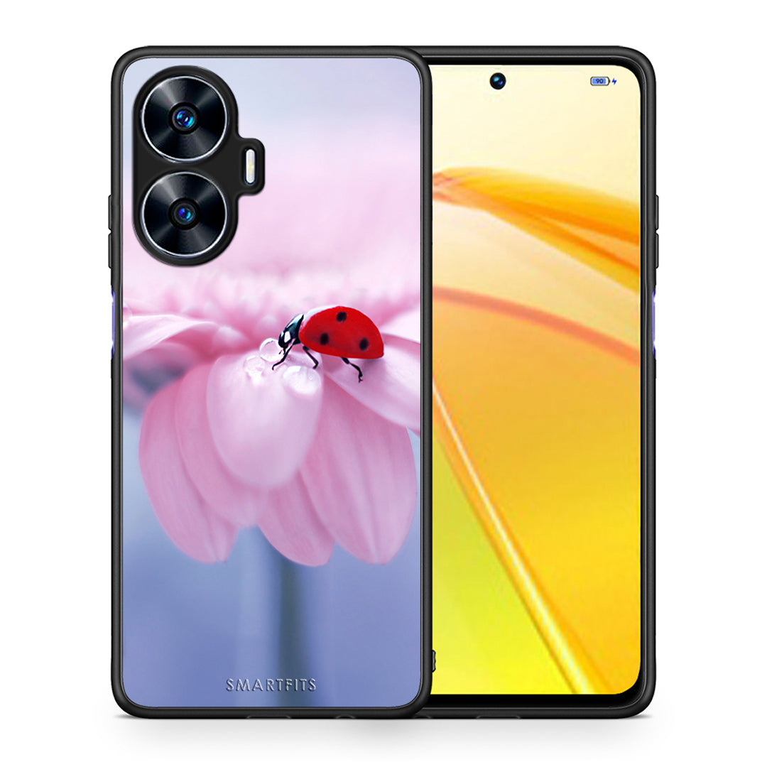 Θήκη Realme C55 Dual Ladybug Flower από τη Smartfits με σχέδιο στο πίσω μέρος και μαύρο περίβλημα | Realme C55 Dual Ladybug Flower Case with Colorful Back and Black Bezels