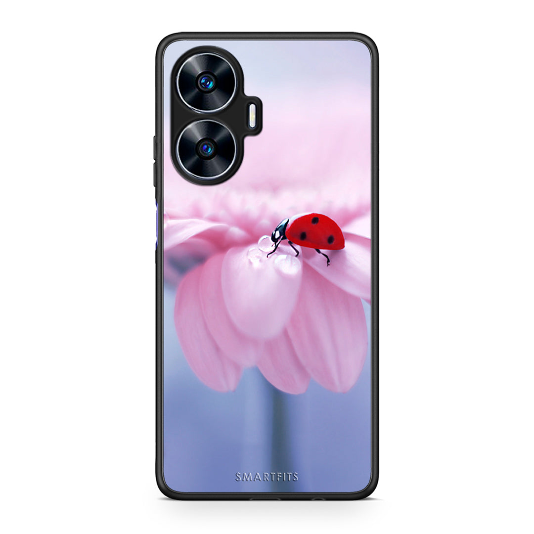 Θήκη Realme C55 Dual Ladybug Flower από τη Smartfits με σχέδιο στο πίσω μέρος και μαύρο περίβλημα | Realme C55 Dual Ladybug Flower Case with Colorful Back and Black Bezels