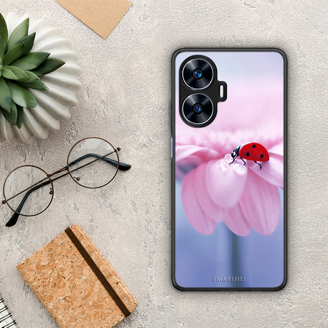 Θήκη Realme C55 Dual Ladybug Flower από τη Smartfits με σχέδιο στο πίσω μέρος και μαύρο περίβλημα | Realme C55 Dual Ladybug Flower Case with Colorful Back and Black Bezels