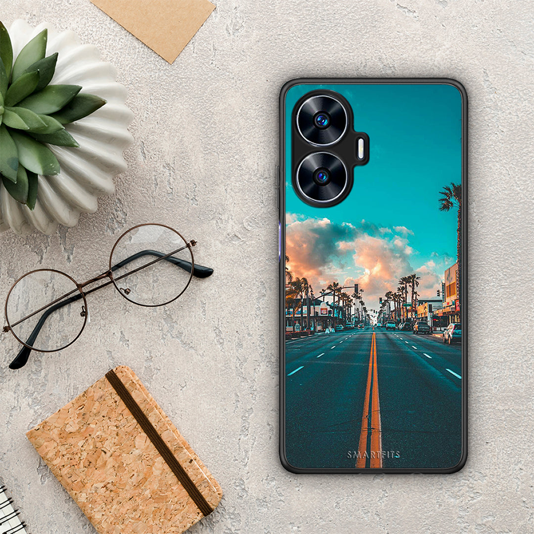 Θήκη Realme C55 Dual Landscape City από τη Smartfits με σχέδιο στο πίσω μέρος και μαύρο περίβλημα | Realme C55 Dual Landscape City Case with Colorful Back and Black Bezels