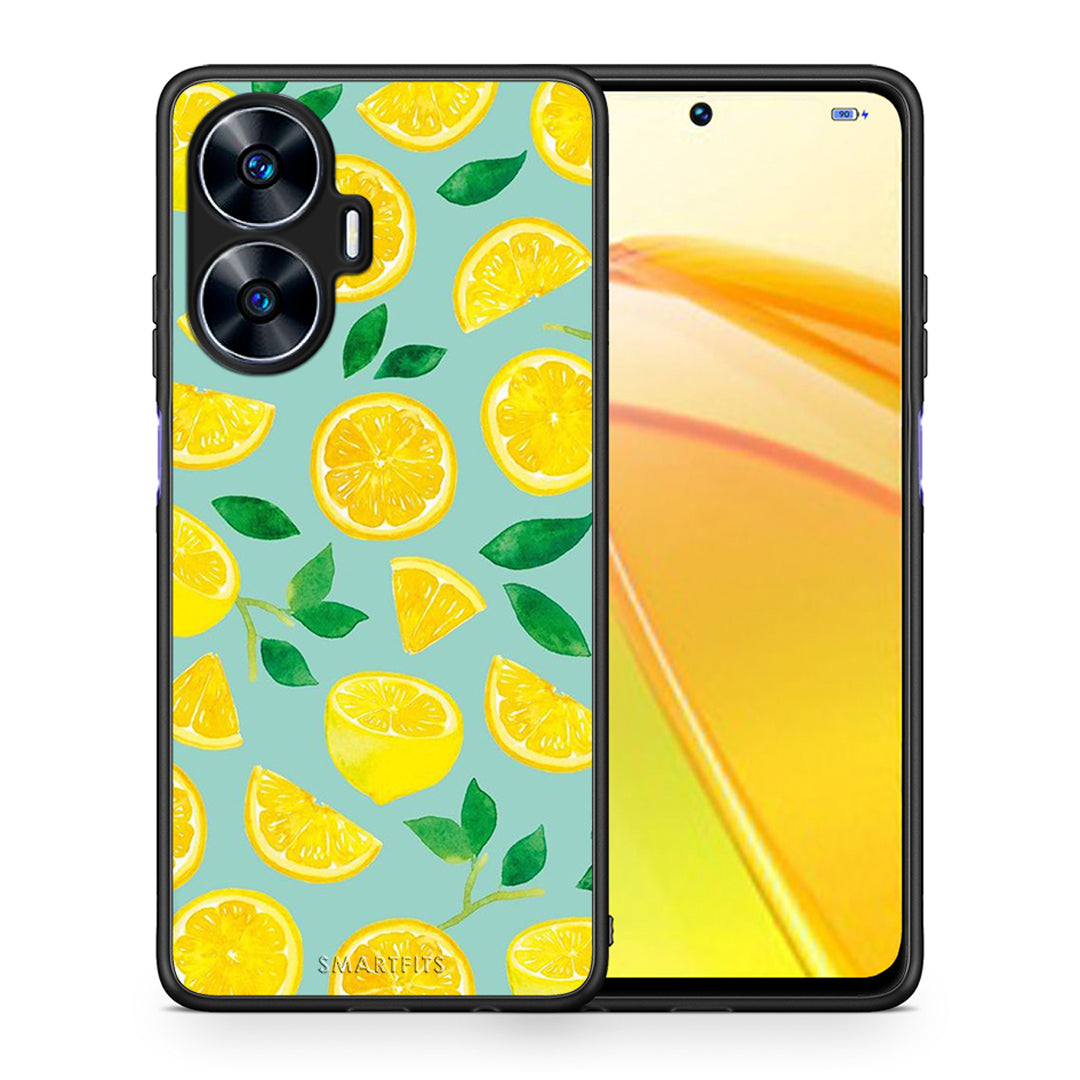 Θήκη Realme C55 Dual Lemons από τη Smartfits με σχέδιο στο πίσω μέρος και μαύρο περίβλημα | Realme C55 Dual Lemons Case with Colorful Back and Black Bezels