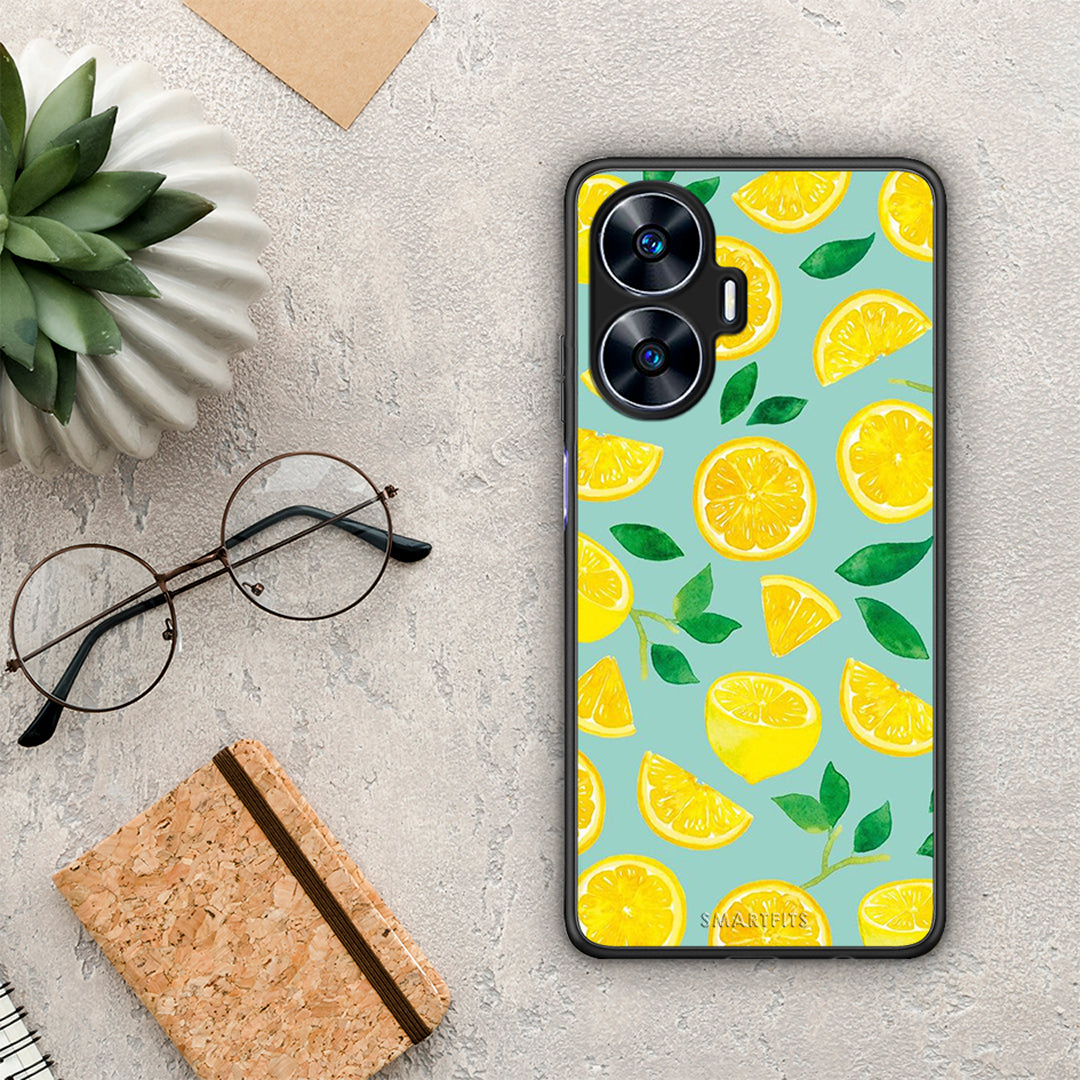 Θήκη Realme C55 Dual Lemons από τη Smartfits με σχέδιο στο πίσω μέρος και μαύρο περίβλημα | Realme C55 Dual Lemons Case with Colorful Back and Black Bezels