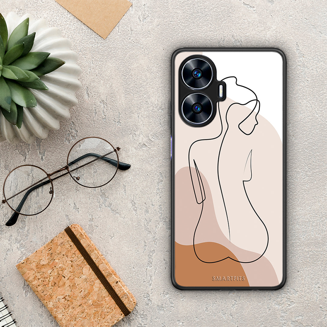 Θήκη Realme C55 Dual LineArt Woman από τη Smartfits με σχέδιο στο πίσω μέρος και μαύρο περίβλημα | Realme C55 Dual LineArt Woman Case with Colorful Back and Black Bezels