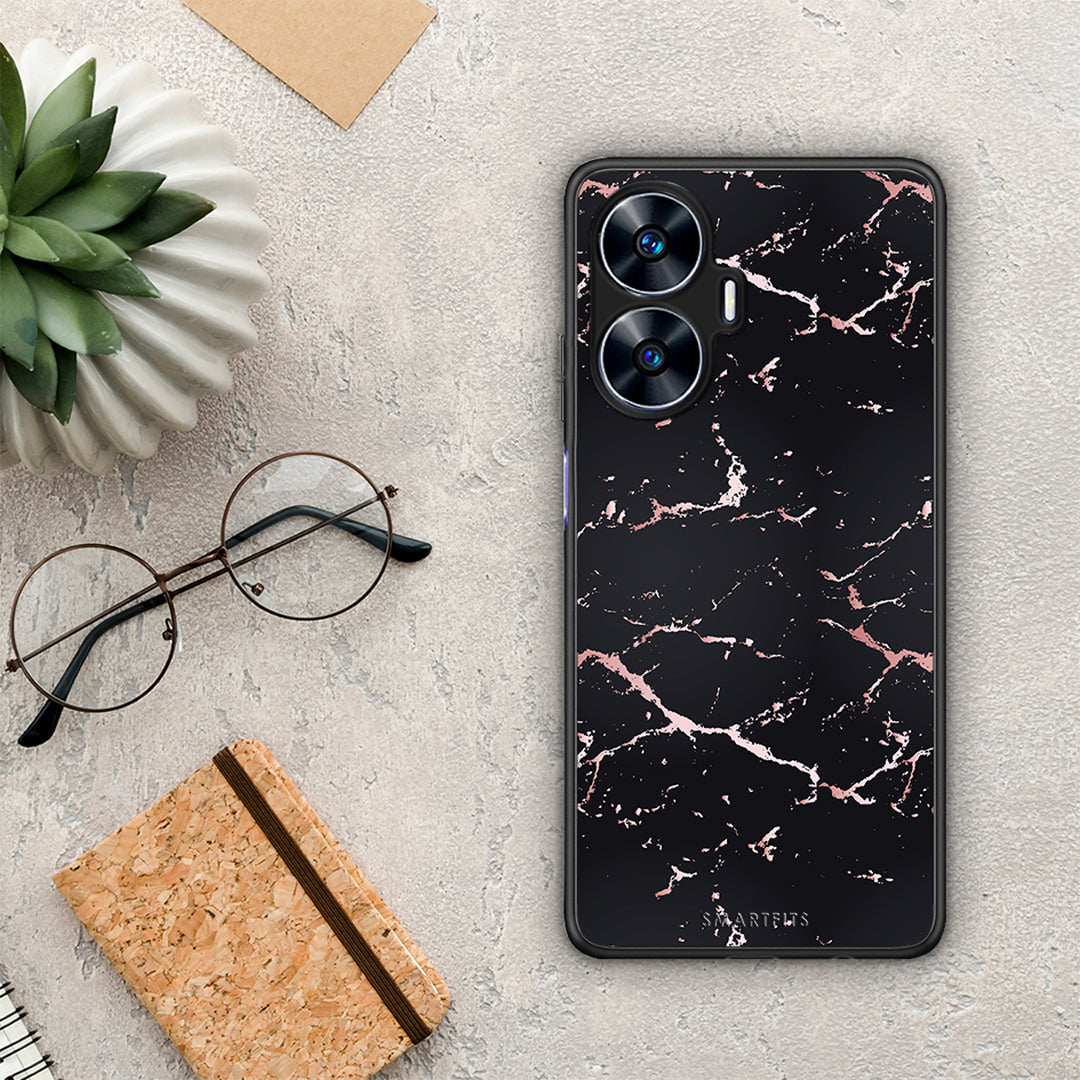 Θήκη Realme C55 Dual Marble Black Rosegold από τη Smartfits με σχέδιο στο πίσω μέρος και μαύρο περίβλημα | Realme C55 Dual Marble Black Rosegold Case with Colorful Back and Black Bezels