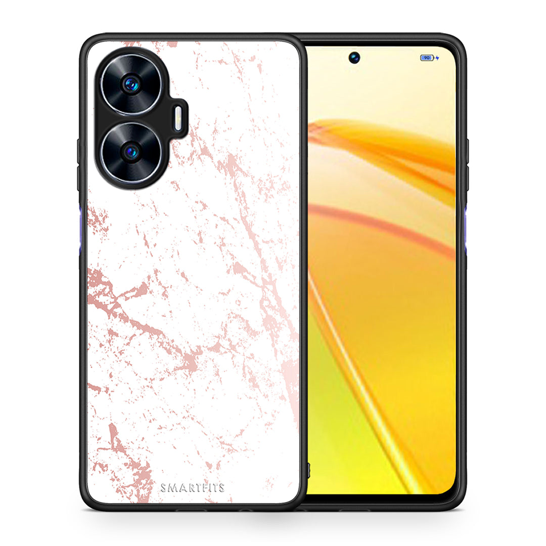 Θήκη Realme C55 Dual Marble Pink Splash από τη Smartfits με σχέδιο στο πίσω μέρος και μαύρο περίβλημα | Realme C55 Dual Marble Pink Splash Case with Colorful Back and Black Bezels