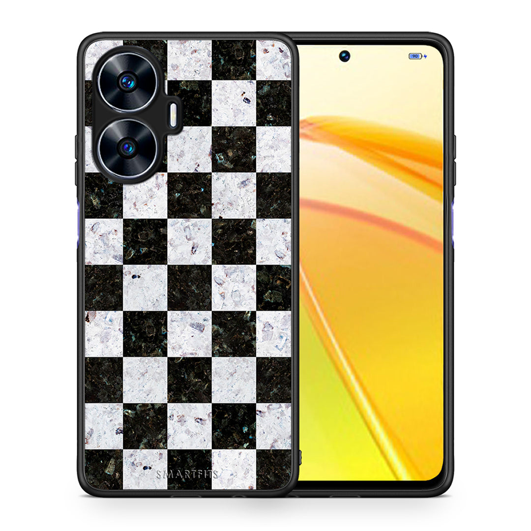 Θήκη Realme C55 Dual Marble Square Geometric από τη Smartfits με σχέδιο στο πίσω μέρος και μαύρο περίβλημα | Realme C55 Dual Marble Square Geometric Case with Colorful Back and Black Bezels