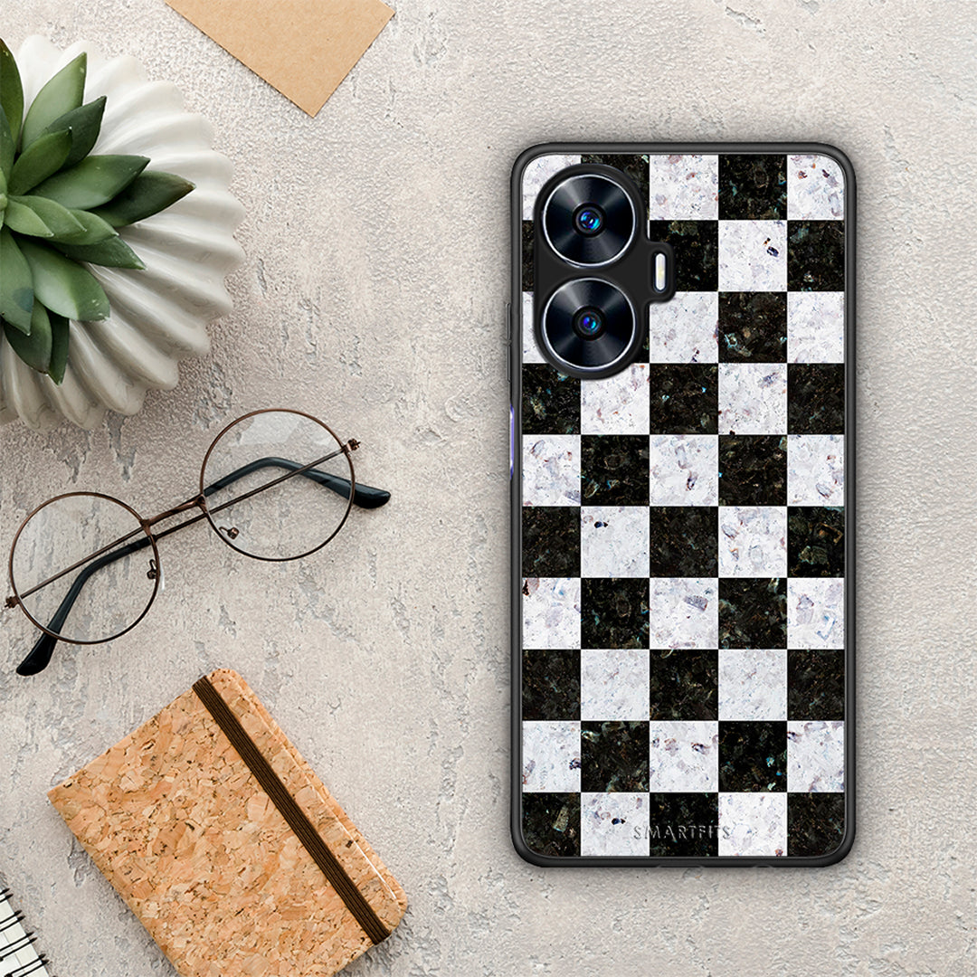 Θήκη Realme C55 Dual Marble Square Geometric από τη Smartfits με σχέδιο στο πίσω μέρος και μαύρο περίβλημα | Realme C55 Dual Marble Square Geometric Case with Colorful Back and Black Bezels