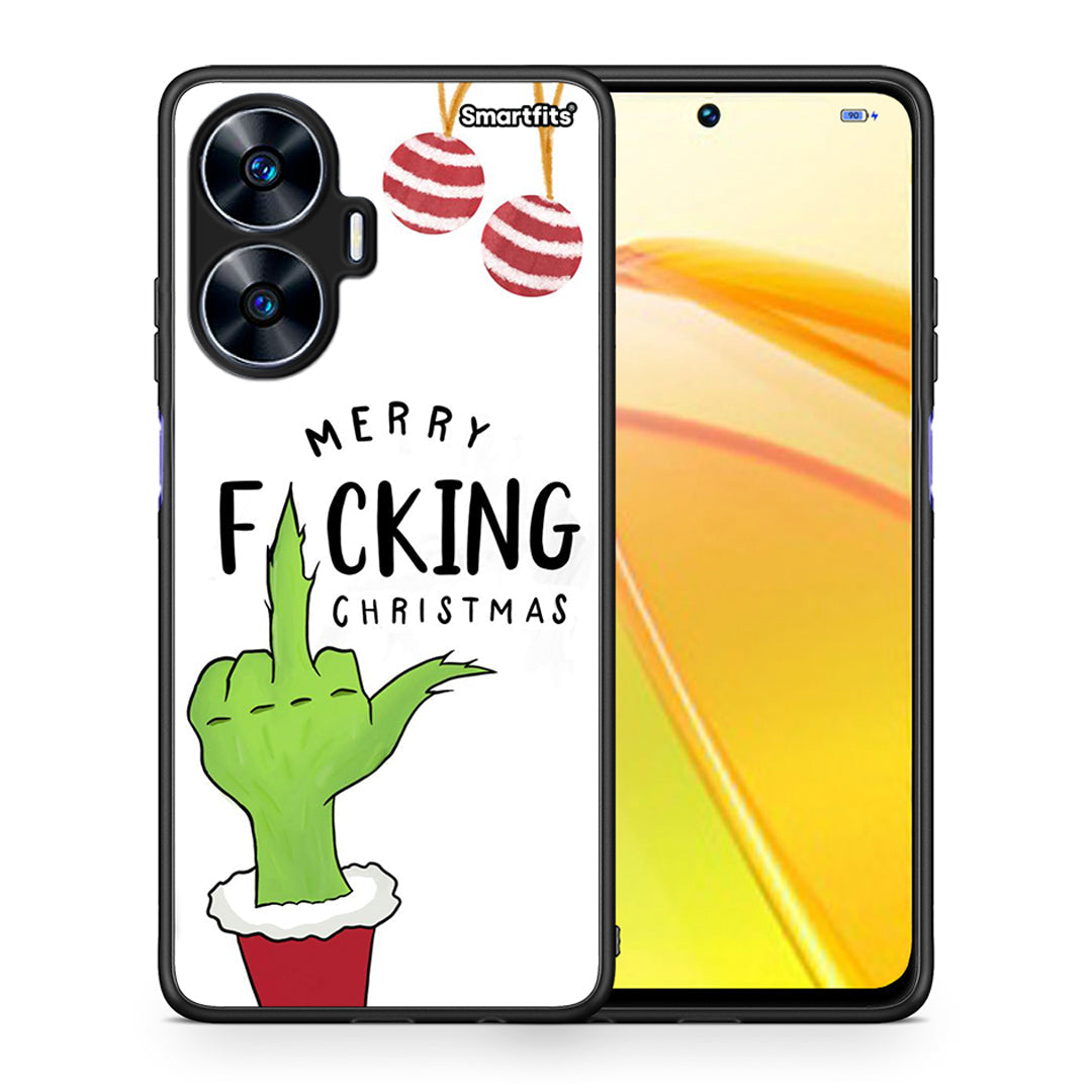 Θήκη Realme C55 Dual Merry F Xmas από τη Smartfits με σχέδιο στο πίσω μέρος και μαύρο περίβλημα | Realme C55 Dual Merry F Xmas Case with Colorful Back and Black Bezels