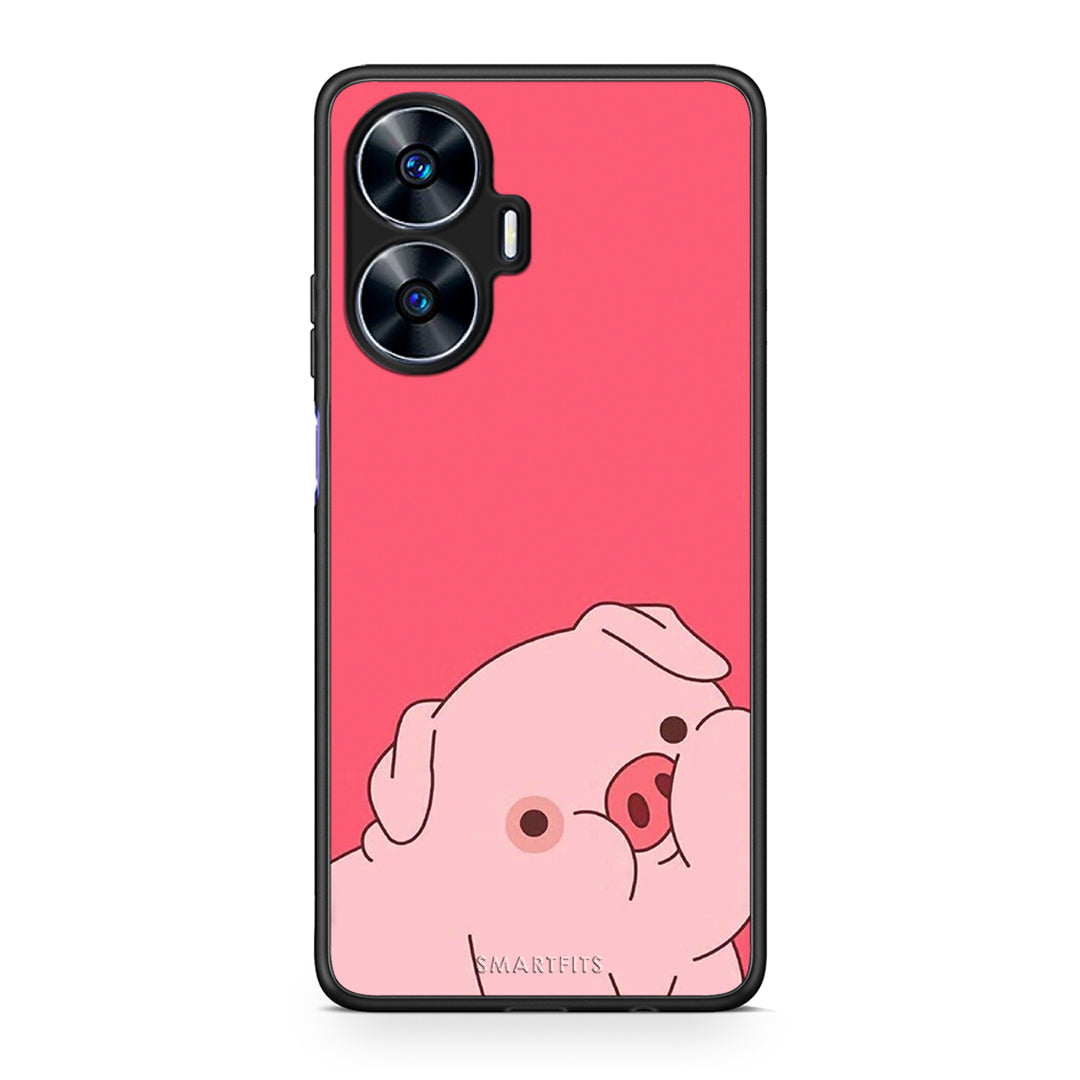 Θήκη Realme C55 Dual Pig Love 1 από τη Smartfits με σχέδιο στο πίσω μέρος και μαύρο περίβλημα | Realme C55 Dual Pig Love 1 Case with Colorful Back and Black Bezels