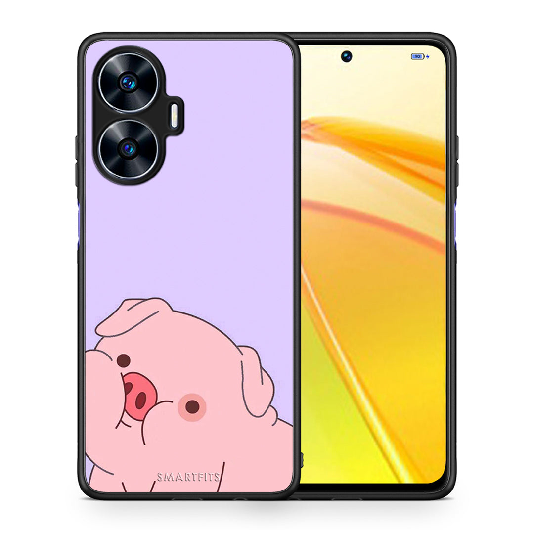 Θήκη Realme C55 Dual Pig Love 2 από τη Smartfits με σχέδιο στο πίσω μέρος και μαύρο περίβλημα | Realme C55 Dual Pig Love 2 Case with Colorful Back and Black Bezels