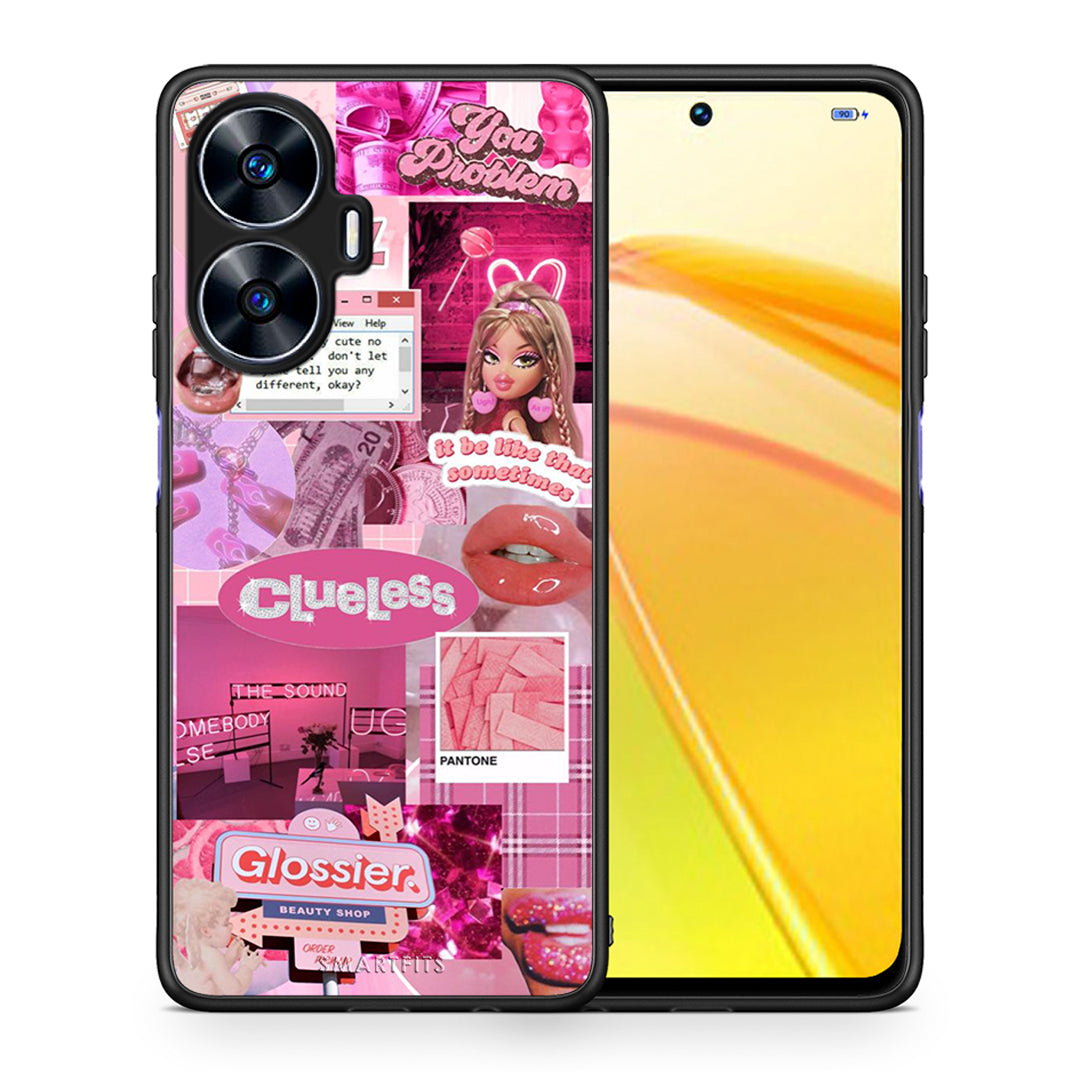 Θήκη Realme C55 Dual Pink Love από τη Smartfits με σχέδιο στο πίσω μέρος και μαύρο περίβλημα | Realme C55 Dual Pink Love Case with Colorful Back and Black Bezels