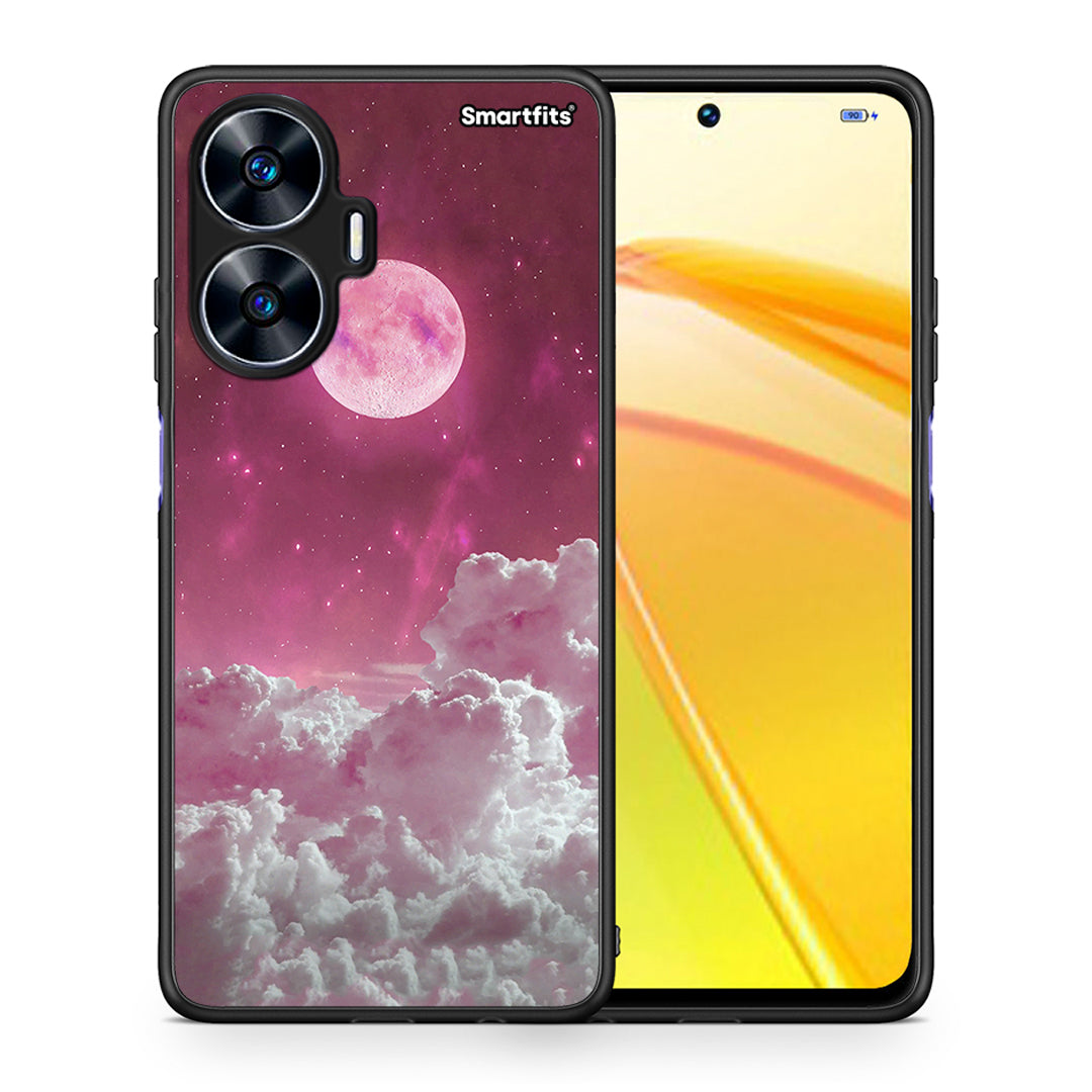 Θήκη Realme C55 Dual Pink Moon από τη Smartfits με σχέδιο στο πίσω μέρος και μαύρο περίβλημα | Realme C55 Dual Pink Moon Case with Colorful Back and Black Bezels