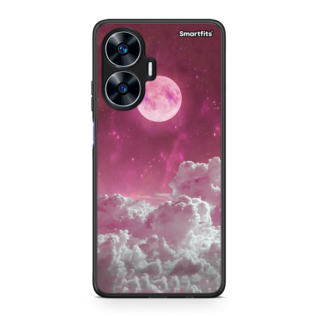 Θήκη Realme C55 Dual Pink Moon από τη Smartfits με σχέδιο στο πίσω μέρος και μαύρο περίβλημα | Realme C55 Dual Pink Moon Case with Colorful Back and Black Bezels