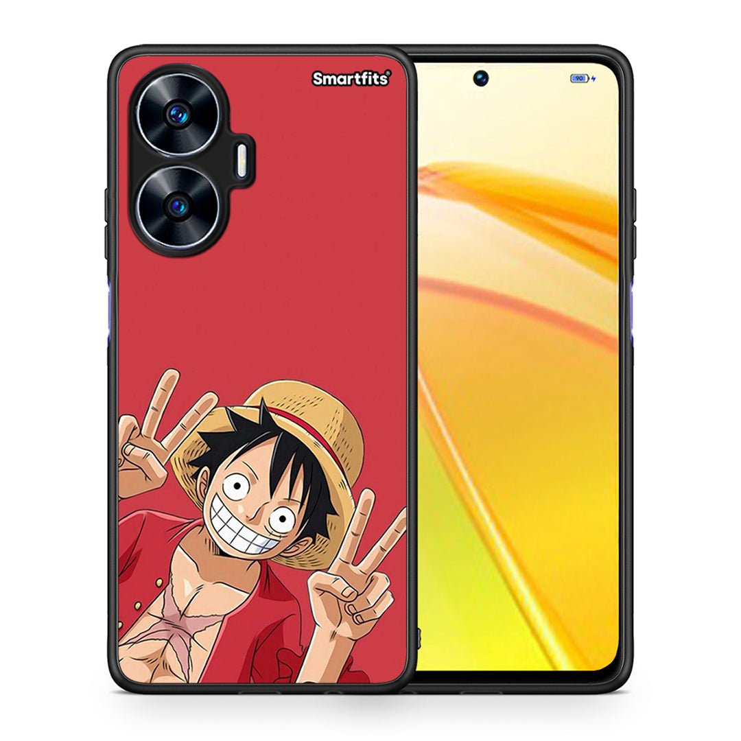 Θήκη Realme C55 Dual Pirate Luffy από τη Smartfits με σχέδιο στο πίσω μέρος και μαύρο περίβλημα | Realme C55 Dual Pirate Luffy Case with Colorful Back and Black Bezels