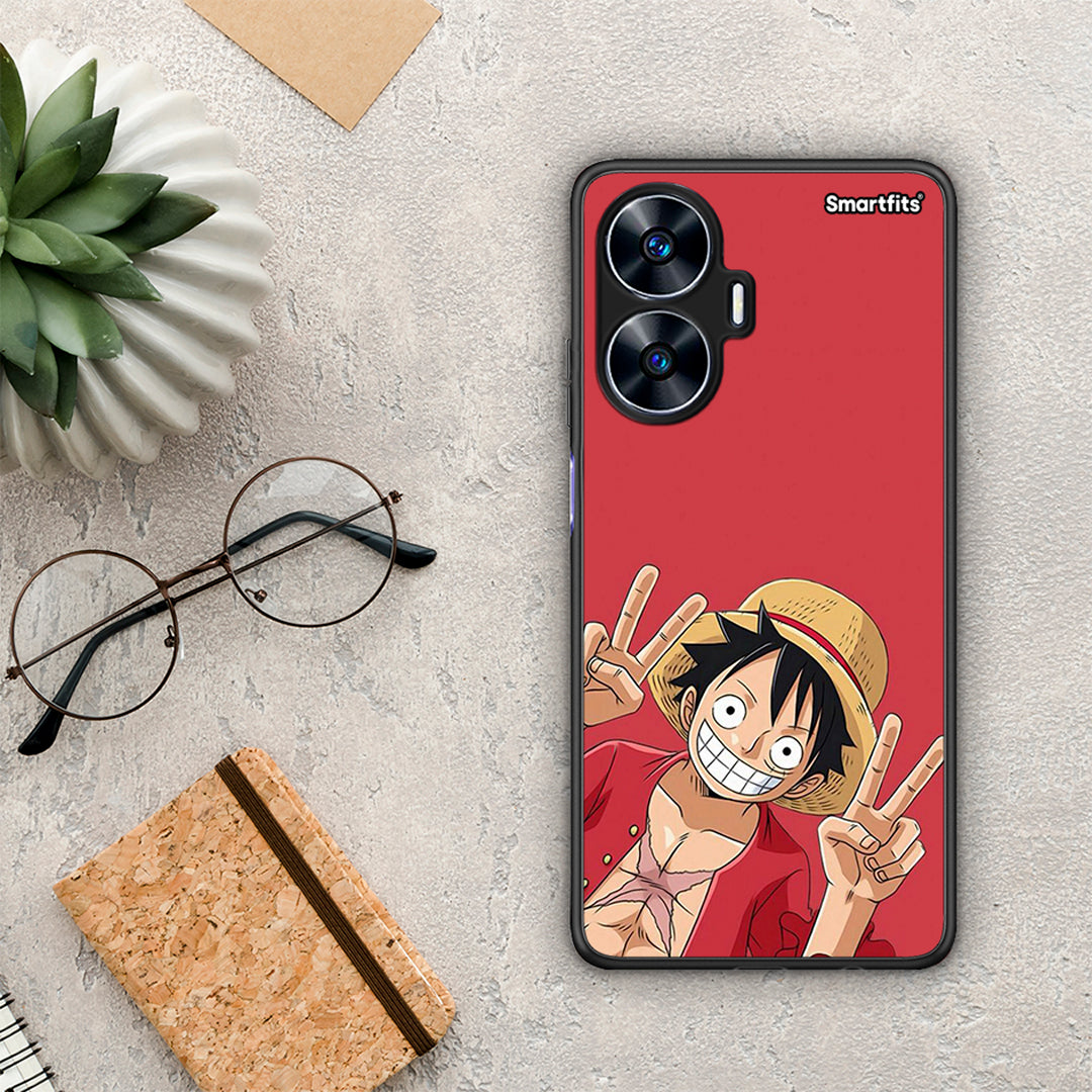 Θήκη Realme C55 Dual Pirate Luffy από τη Smartfits με σχέδιο στο πίσω μέρος και μαύρο περίβλημα | Realme C55 Dual Pirate Luffy Case with Colorful Back and Black Bezels