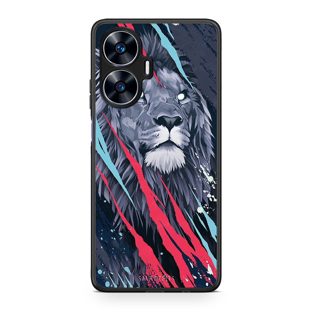 Θήκη Realme C55 Dual PopArt Lion Designer από τη Smartfits με σχέδιο στο πίσω μέρος και μαύρο περίβλημα | Realme C55 Dual PopArt Lion Designer Case with Colorful Back and Black Bezels