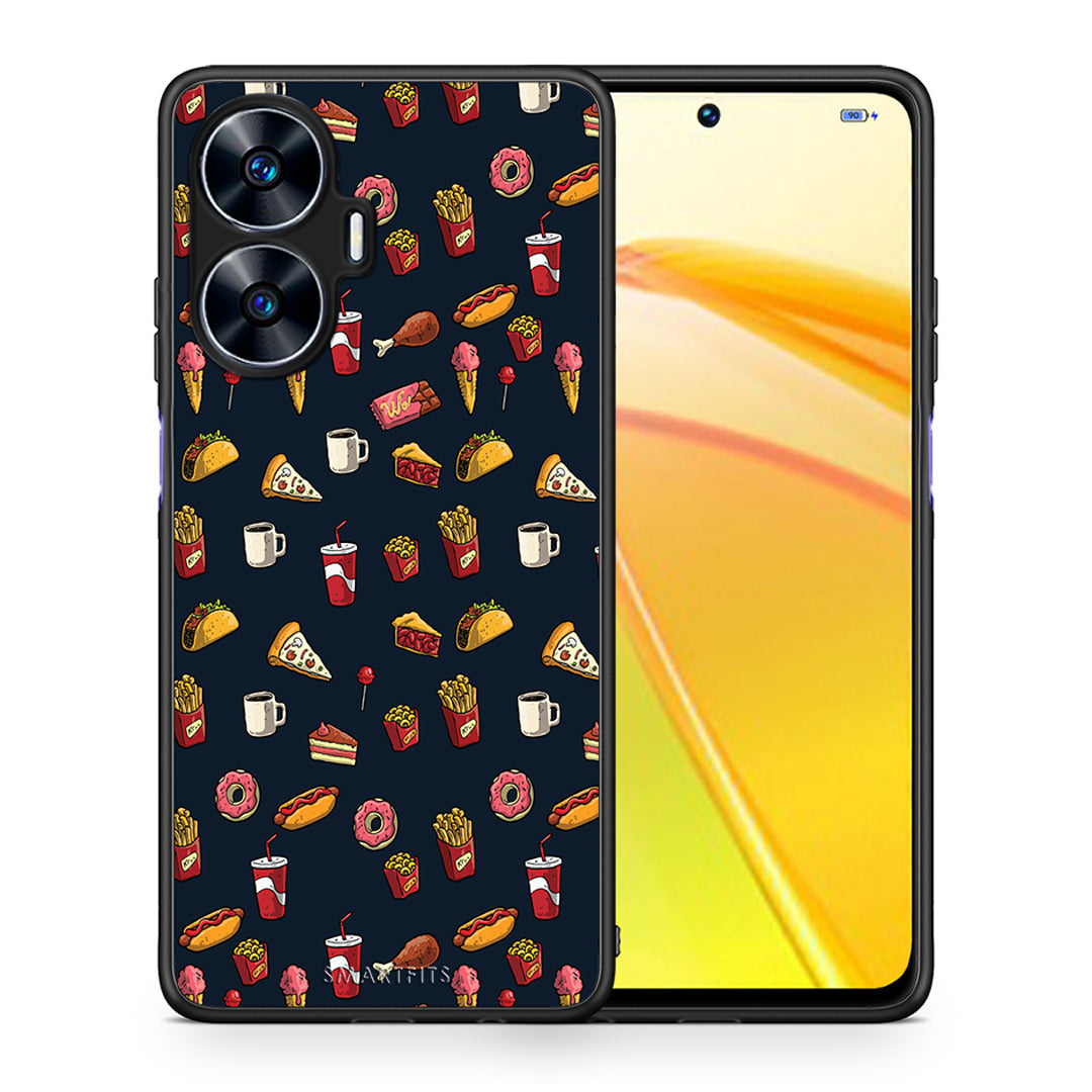 Θήκη Realme C55 Dual Random Hungry από τη Smartfits με σχέδιο στο πίσω μέρος και μαύρο περίβλημα | Realme C55 Dual Random Hungry Case with Colorful Back and Black Bezels