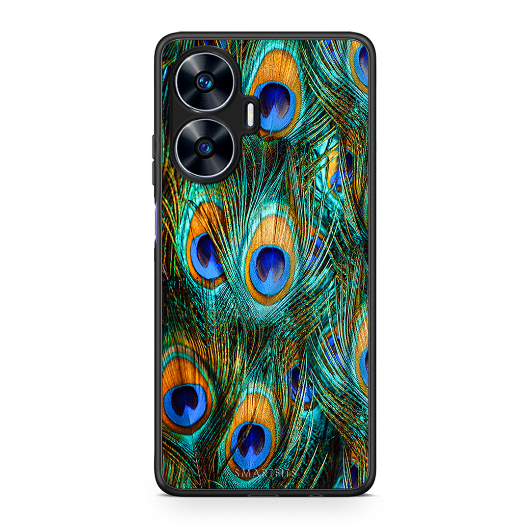 Θήκη Realme C55 Dual Real Peacock Feathers από τη Smartfits με σχέδιο στο πίσω μέρος και μαύρο περίβλημα | Realme C55 Dual Real Peacock Feathers Case with Colorful Back and Black Bezels