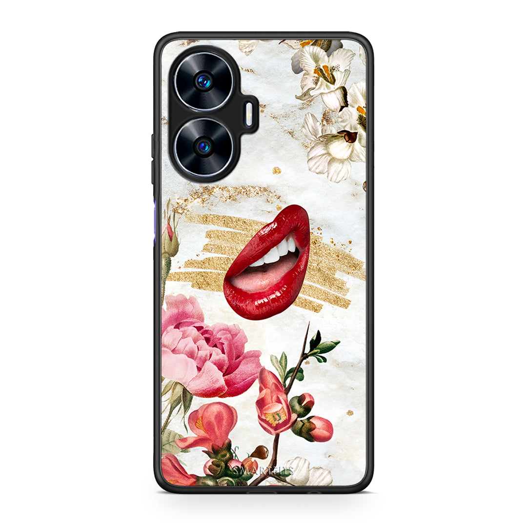 Θήκη Realme C55 Dual Red Lips από τη Smartfits με σχέδιο στο πίσω μέρος και μαύρο περίβλημα | Realme C55 Dual Red Lips Case with Colorful Back and Black Bezels