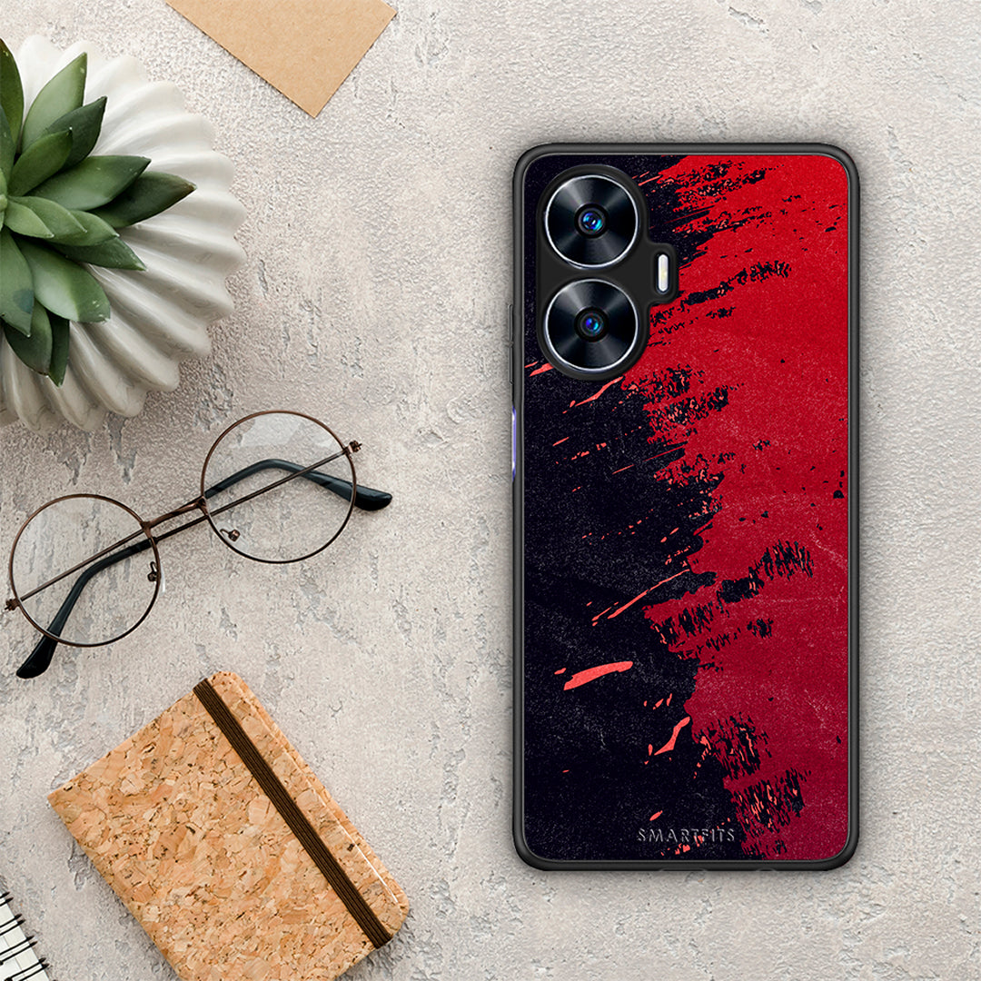 Θήκη Realme C55 Dual Red Paint από τη Smartfits με σχέδιο στο πίσω μέρος και μαύρο περίβλημα | Realme C55 Dual Red Paint Case with Colorful Back and Black Bezels