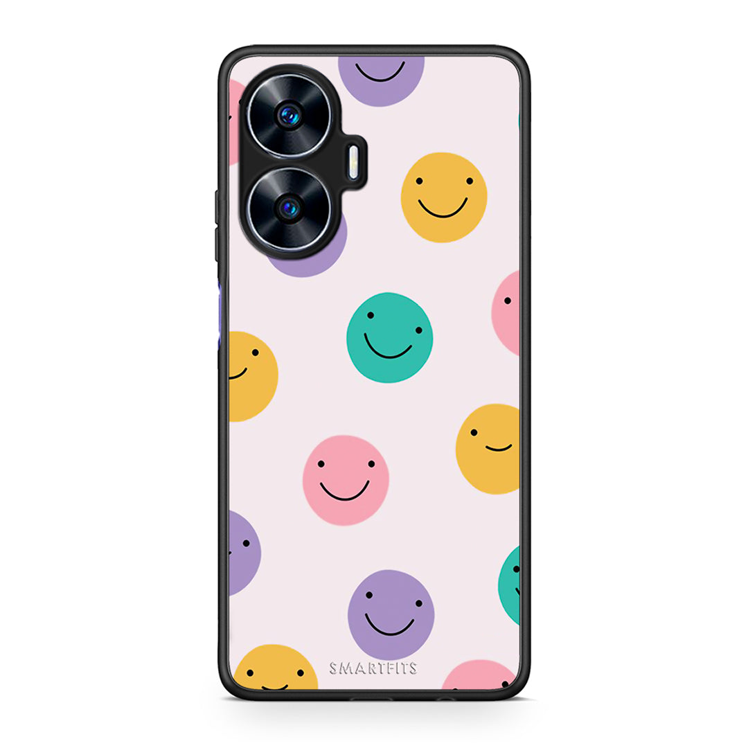 Θήκη Realme C55 Dual Smiley Faces από τη Smartfits με σχέδιο στο πίσω μέρος και μαύρο περίβλημα | Realme C55 Dual Smiley Faces Case with Colorful Back and Black Bezels