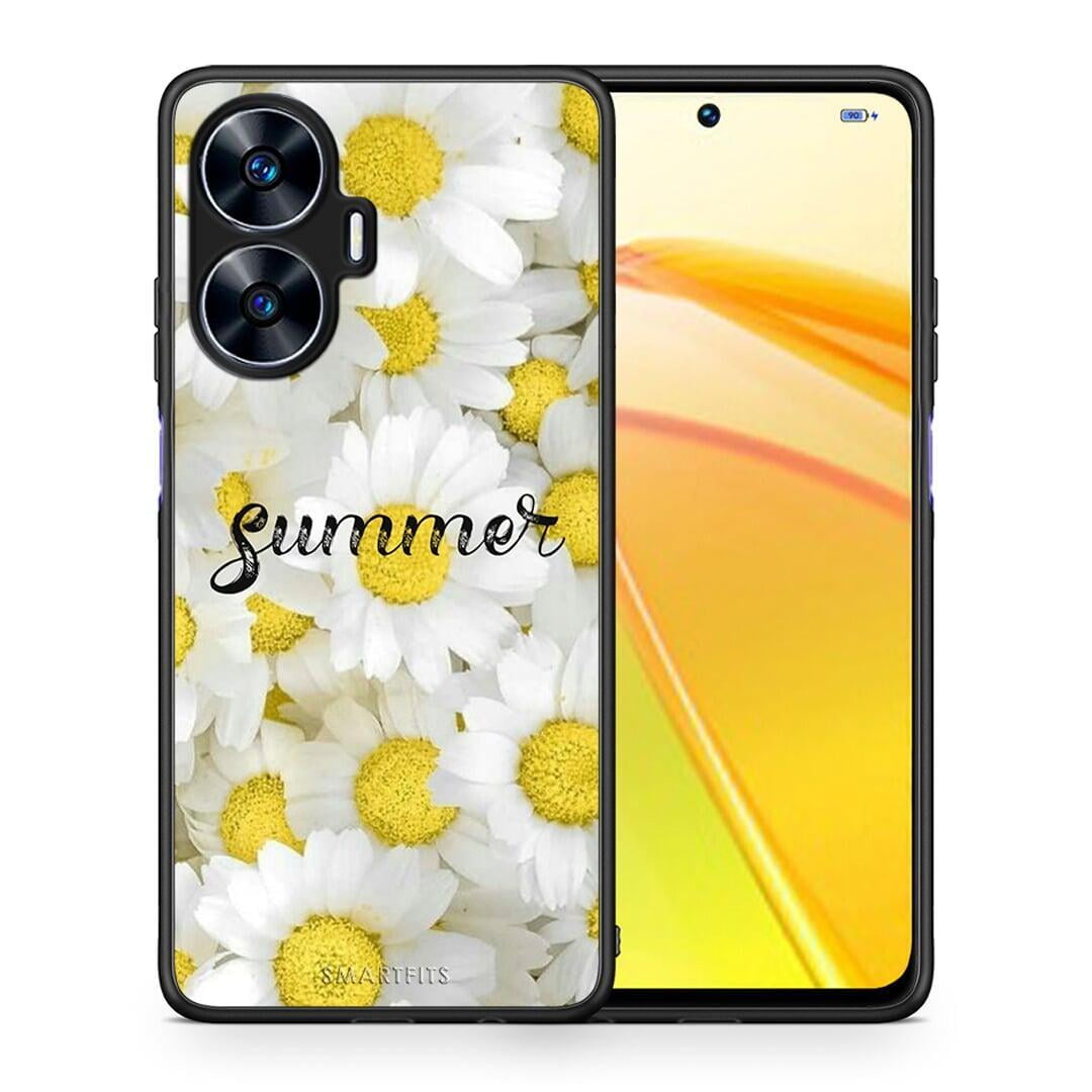 Θήκη Realme C55 Dual Summer Daisies από τη Smartfits με σχέδιο στο πίσω μέρος και μαύρο περίβλημα | Realme C55 Dual Summer Daisies Case with Colorful Back and Black Bezels