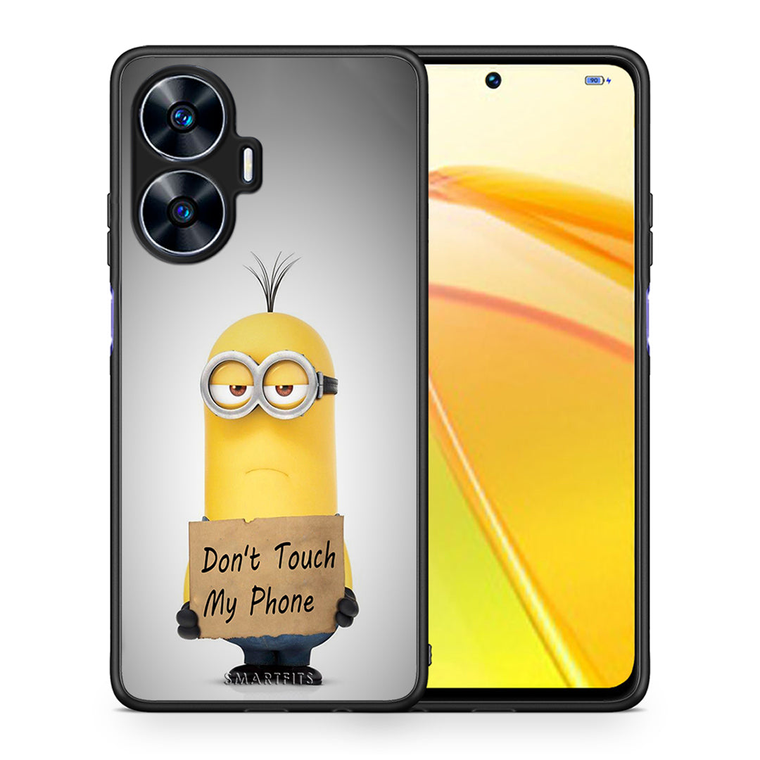 Θήκη Realme C55 Dual Text Minion από τη Smartfits με σχέδιο στο πίσω μέρος και μαύρο περίβλημα | Realme C55 Dual Text Minion Case with Colorful Back and Black Bezels