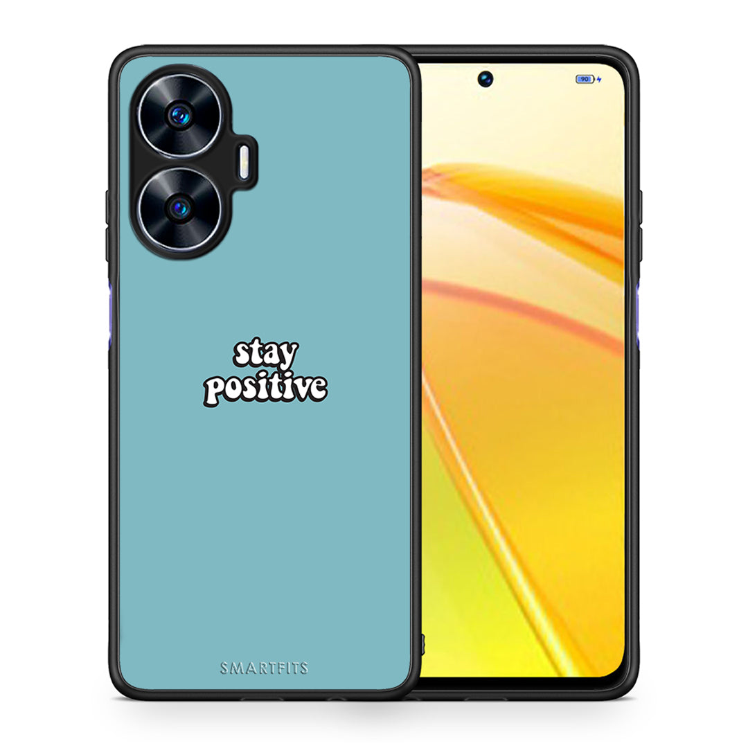 Θήκη Realme C55 Dual Text Positive από τη Smartfits με σχέδιο στο πίσω μέρος και μαύρο περίβλημα | Realme C55 Dual Text Positive Case with Colorful Back and Black Bezels