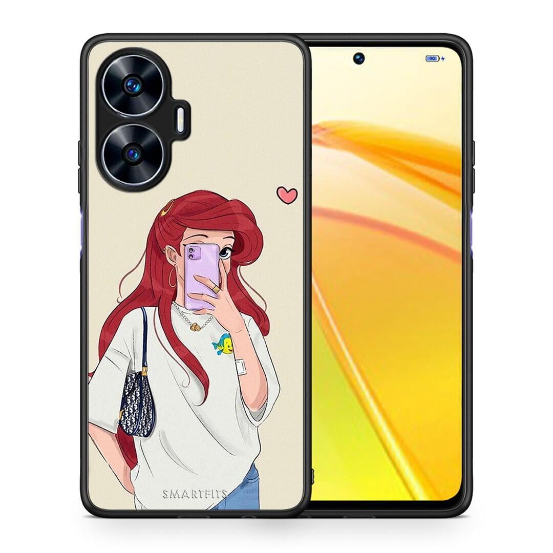 Θήκη Realme C55 Dual Walking Mermaid από τη Smartfits με σχέδιο στο πίσω μέρος και μαύρο περίβλημα | Realme C55 Dual Walking Mermaid Case with Colorful Back and Black Bezels