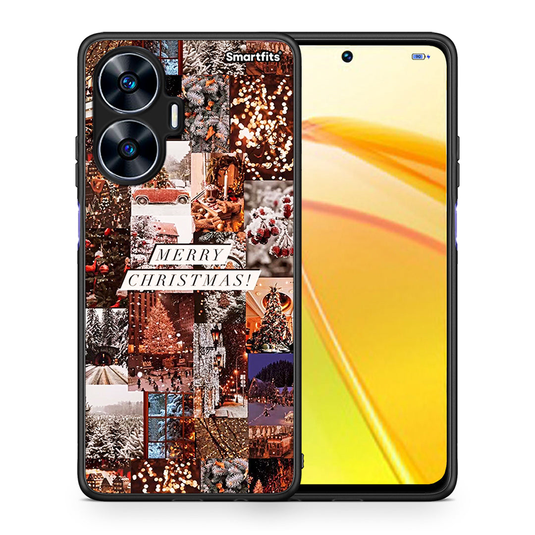 Θήκη Realme C55 Dual Xmas Collage από τη Smartfits με σχέδιο στο πίσω μέρος και μαύρο περίβλημα | Realme C55 Dual Xmas Collage Case with Colorful Back and Black Bezels